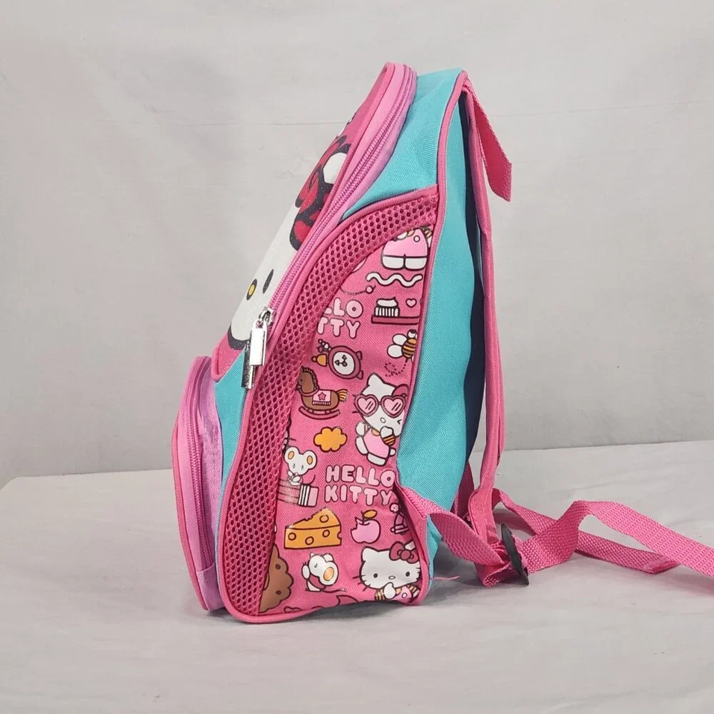 Hello Kitty Back Pack Book Bag Pink Turquoise Pocket NWOT SANIRO